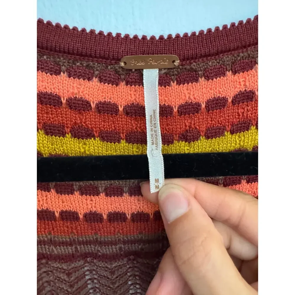 Free People Stripe Knit Wool Blend Sweater Dress in Burgundy Size Medium